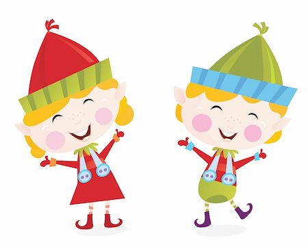 simsearch:400-07088886,k - Cute small elves in christmas costumes. Vector cartoon illustration. Stock Photo - Budget Royalty-Free & Subscription, Code: 400-04156844