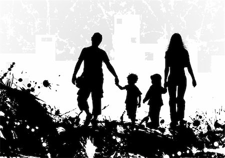 Grunge background with Family Silhouette and city on back, element for design, vector illustration Stock Photo - Budget Royalty-Free & Subscription, Code: 400-04156951