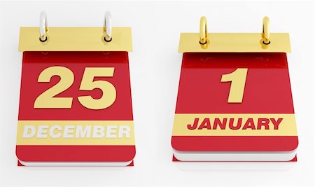golden silver and red holyday calendar isolated on white Stock Photo - Budget Royalty-Free & Subscription, Code: 400-04156974