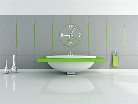 simsearch:400-04159088,k - modern bathroom with big clock and fashion bathtub - rendering Stock Photo - Budget Royalty-Free & Subscription, Code: 400-04156976