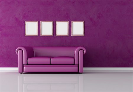 simsearch:400-04156984,k - classic leather sofa in a purple living room - rendering Stockbilder - Microstock & Abonnement, Bildnummer: 400-04156978