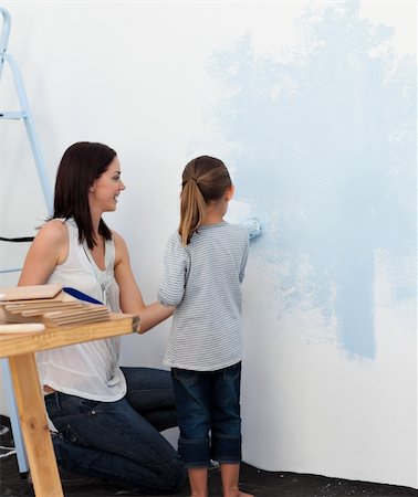 simsearch:400-04349276,k - Mother and daughter painting wall together Stock Photo - Budget Royalty-Free & Subscription, Code: 400-04157496