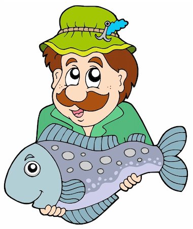 Fisherman holding big fish - vector illustration. Stock Photo - Budget Royalty-Free & Subscription, Code: 400-04157793