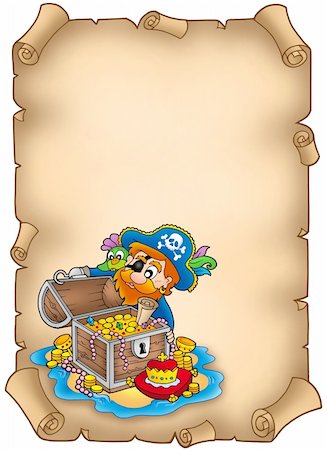 simsearch:400-06091829,k - Parchment with pirate and treasure - color illustration. Fotografie stock - Microstock e Abbonamento, Codice: 400-04157814