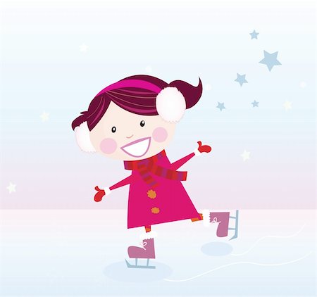 Small girl with big smile on ice. Vector cartoon illustration. Stock Photo - Budget Royalty-Free & Subscription, Code: 400-04157839