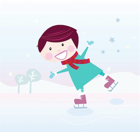 simsearch:400-04645041,k - Small boy with big smile on frozen ice lake. Vector cartoon illustration. Photographie de stock - Aubaine LD & Abonnement, Code: 400-04157840