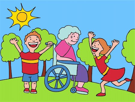Children visit with grandma in the park. Stock Photo - Budget Royalty-Free & Subscription, Code: 400-04157871