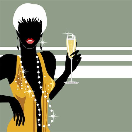 Young woman silhouette with champagner glasses.Full scalable vector graphic. Stock Photo - Budget Royalty-Free & Subscription, Code: 400-04157982