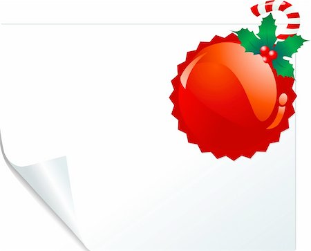 simsearch:400-08299399,k - Christmas red emblem on curled paper. Place for copy/text. Stockbilder - Microstock & Abonnement, Bildnummer: 400-04158009