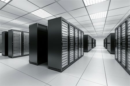 server illustration - 3d rendering of a server room with black servers Stock Photo - Budget Royalty-Free & Subscription, Code: 400-04158068