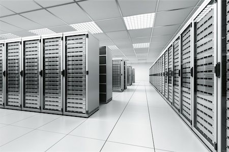 server illustration - 3d rendering of a server room with white servers Stock Photo - Budget Royalty-Free & Subscription, Code: 400-04158069