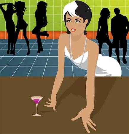 A sexy woman in an elegant dress standing at a bar in a dance club Stock Photo - Budget Royalty-Free & Subscription, Code: 400-04158161