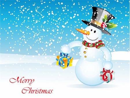 Merry Christmas Greetings card with cartoon snowman Stock Photo - Budget Royalty-Free & Subscription, Code: 400-04158374