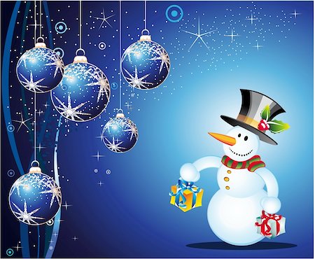 snowmen backgrounds - Merry Christmas Greetings card with cartoon snowman Stock Photo - Budget Royalty-Free & Subscription, Code: 400-04158373