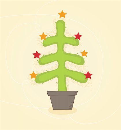 fun plant clip art - Retro christmas cactus tree design. Vector illustration. Stock Photo - Budget Royalty-Free & Subscription, Code: 400-04158455