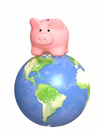 simsearch:400-05097142,k - Global business - piggy bank on Earth Stock Photo - Budget Royalty-Free & Subscription, Code: 400-04158588