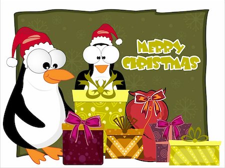 merry xmas background with colorful gifts, cute penguin Stock Photo - Budget Royalty-Free & Subscription, Code: 400-04158987