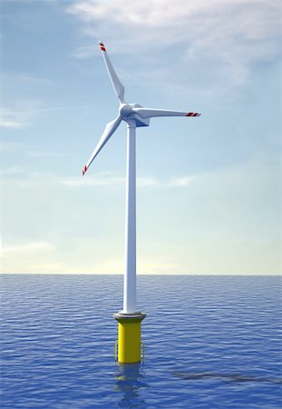 wind turbine offshore at sunset - rendering Photographie de stock - Aubaine LD & Abonnement, Code: 400-04159065