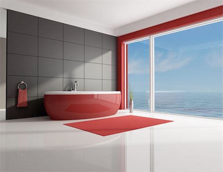 red and white minimal contemporary bathroom - rendering Stock Photo - Budget Royalty-Free & Subscription, Code: 400-04159071