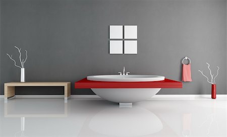 simsearch:400-04159088,k - modern minimal bathroom with fashion white and red round bathtub Stock Photo - Budget Royalty-Free & Subscription, Code: 400-04159072