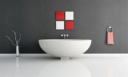 modern minimal bathroom with fashion sandstone round bathtube Stock Photo - Budget Royalty-Free & Subscription, Code: 400-04159073