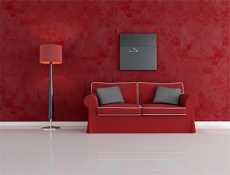 red and black living room with velvet couch - rendering Stock Photo - Budget Royalty-Free & Subscription, Code: 400-04159087