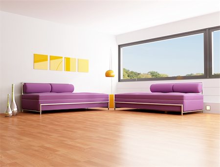 simsearch:400-04156984,k - modern living room with two purple fashion sofa - rendering - the image on background is a my photo Stockbilder - Microstock & Abonnement, Bildnummer: 400-04159080