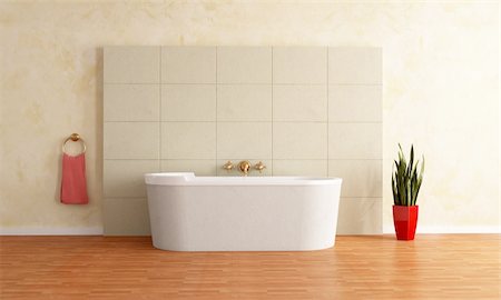 simsearch:6102-08726973,k - fashion bathtub against sandstone paneling -rendering Fotografie stock - Microstock e Abbonamento, Codice: 400-04159082