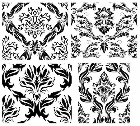 simsearch:400-08164930,k - Damask seamless vector backgrounds set.  For easy making seamless pattern just drag all group into swatches bar, and use it for filling any contours. Stock Photo - Budget Royalty-Free & Subscription, Code: 400-04159174