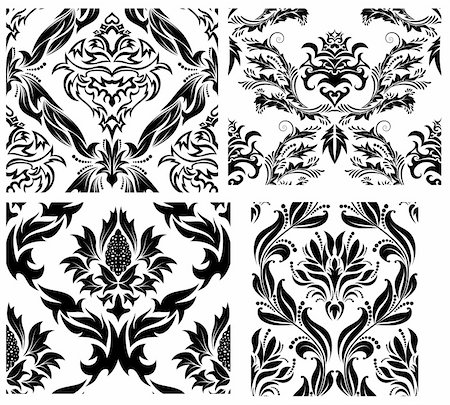simsearch:400-08022503,k - Damask seamless vector patterns set.  For easy making seamless pattern just drag all group into swatches bar, and use it for filling any contours. Stock Photo - Budget Royalty-Free & Subscription, Code: 400-04159177