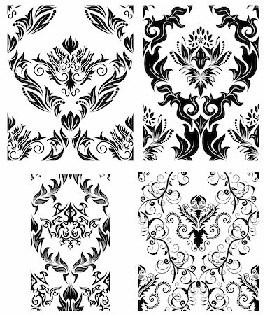 simsearch:400-08022503,k - Damask seamless vector backgrounds set.  For easy making seamless pattern just drag all group into swatches bar, and use it for filling any contours. Stock Photo - Budget Royalty-Free & Subscription, Code: 400-04159184