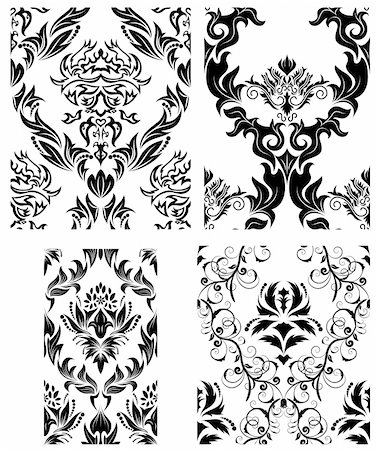 simsearch:400-08022503,k - Damask seamless vector patterns set.  For easy making seamless pattern just drag all group into swatches bar, and use it for filling any contours. Stock Photo - Budget Royalty-Free & Subscription, Code: 400-04159185
