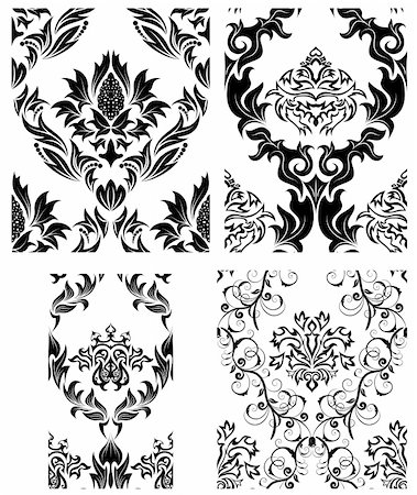 simsearch:400-08164930,k - Damask seamless vector patterns set.  For easy making seamless pattern just drag all group into swatches bar, and use it for filling any contours. Stock Photo - Budget Royalty-Free & Subscription, Code: 400-04159186