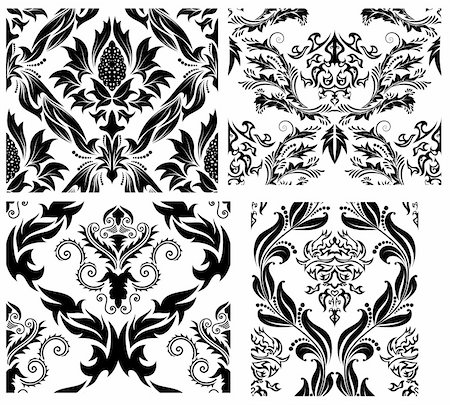 simsearch:400-08164930,k - Damask seamless vector backgrounds set.  For easy making seamless pattern just drag all group into swatches bar, and use it for filling any contours. Stock Photo - Budget Royalty-Free & Subscription, Code: 400-04159181