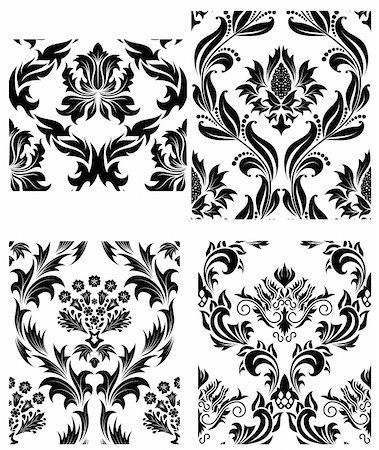 simsearch:400-08164930,k - Damask seamless vector backgrounds set.  For easy making seamless pattern just drag all group into swatches bar, and use it for filling any contours. Stock Photo - Budget Royalty-Free & Subscription, Code: 400-04159197