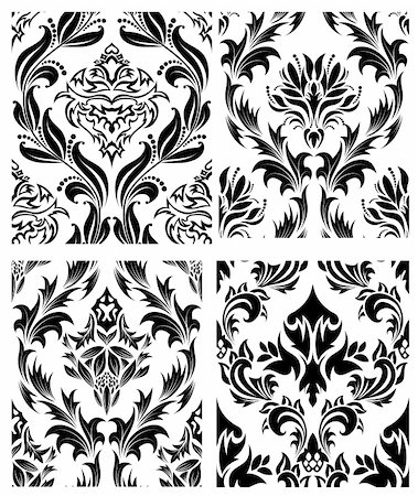 simsearch:400-08164930,k - Damask seamless vector patterns set.  For easy making seamless pattern just drag all group into swatches bar, and use it for filling any contours. Stock Photo - Budget Royalty-Free & Subscription, Code: 400-04159199