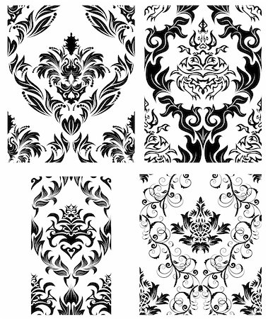 simsearch:400-08164930,k - Damask seamless vector backgrounds set.  For easy making seamless pattern just drag all group into swatches bar, and use it for filling any contours. Stock Photo - Budget Royalty-Free & Subscription, Code: 400-04159190