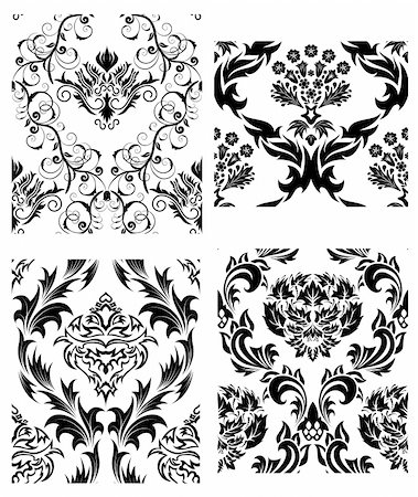 simsearch:400-08022503,k - Damask seamless vector patterns set.  For easy making seamless pattern just drag all group into swatches bar, and use it for filling any contours. Stock Photo - Budget Royalty-Free & Subscription, Code: 400-04159193