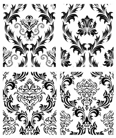 simsearch:400-08164930,k - Damask seamless vector patterns set.  For easy making seamless pattern just drag all group into swatches bar, and use it for filling any contours. Stock Photo - Budget Royalty-Free & Subscription, Code: 400-04159203