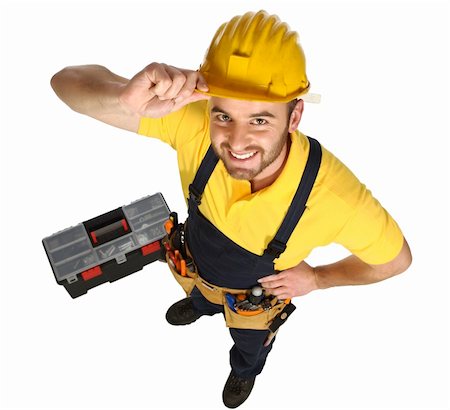 simsearch:400-03993687,k - fun portrait of young caucasian manual worker and tools box isolated on white background Foto de stock - Super Valor sin royalties y Suscripción, Código: 400-04159400