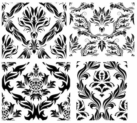 simsearch:400-08164930,k - Damask seamless vector backgrounds set.  For easy making seamless pattern just drag all group into swatches bar, and use it for filling any contours. Stock Photo - Budget Royalty-Free & Subscription, Code: 400-04159914