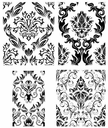 simsearch:400-08164930,k - Damask seamless vector backgrounds set.  For easy making seamless pattern just drag all group into swatches bar, and use it for filling any contours. Stock Photo - Budget Royalty-Free & Subscription, Code: 400-04159915