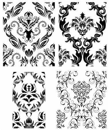 simsearch:400-08164930,k - Damask seamless vector backgrounds set.  For easy making seamless pattern just drag all group into swatches bar, and use it for filling any contours. Stock Photo - Budget Royalty-Free & Subscription, Code: 400-04159917