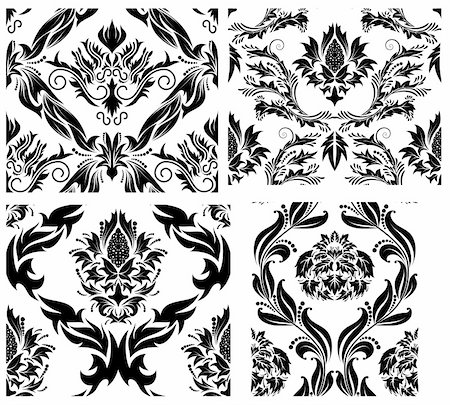 simsearch:400-08164930,k - Damask seamless vector backgrounds set.  For easy making seamless pattern just drag all group into swatches bar, and use it for filling any contours. Stock Photo - Budget Royalty-Free & Subscription, Code: 400-04159912