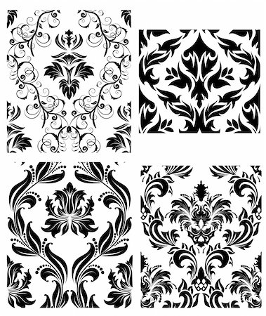 simsearch:400-08164930,k - Damask seamless vector backgrounds set.  For easy making seamless pattern just drag all group into swatches bar, and use it for filling any contours. Stock Photo - Budget Royalty-Free & Subscription, Code: 400-04159921