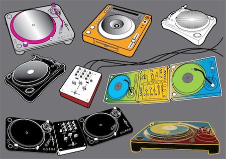 dj spinning vinyl - Set of many different turntables. All elements separately editable and scalable. Stock Photo - Budget Royalty-Free & Subscription, Code: 400-04150061