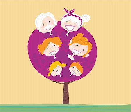 Family relationship tree. Grandmother, grandfather, mother, father and childrens. Vector Illustration in vintage style. Stock Photo - Budget Royalty-Free & Subscription, Code: 400-04150143