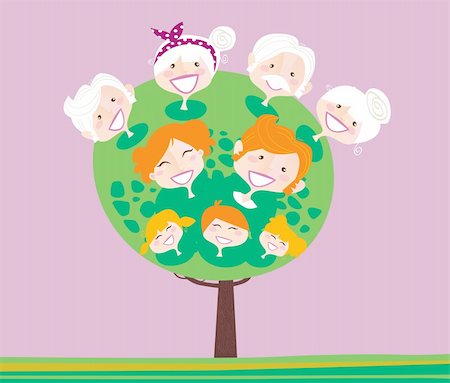 Family relationship tree. Grandmothers, grandfathesr, mother, father and childrens. Vector Illustration in vintage style. Stock Photo - Budget Royalty-Free & Subscription, Code: 400-04150154