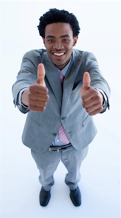 simsearch:400-04129711,k - High Angle of happy Afro-American businessman with thumbs up Stock Photo - Budget Royalty-Free & Subscription, Code: 400-04150262