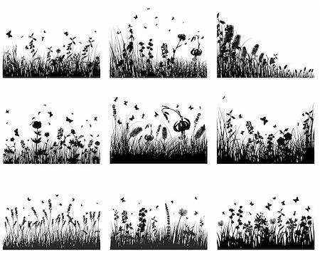 simsearch:400-04678689,k - Vector grass silhouettes backgrounds set. All objects are separated. Foto de stock - Super Valor sin royalties y Suscripción, Código: 400-04150437